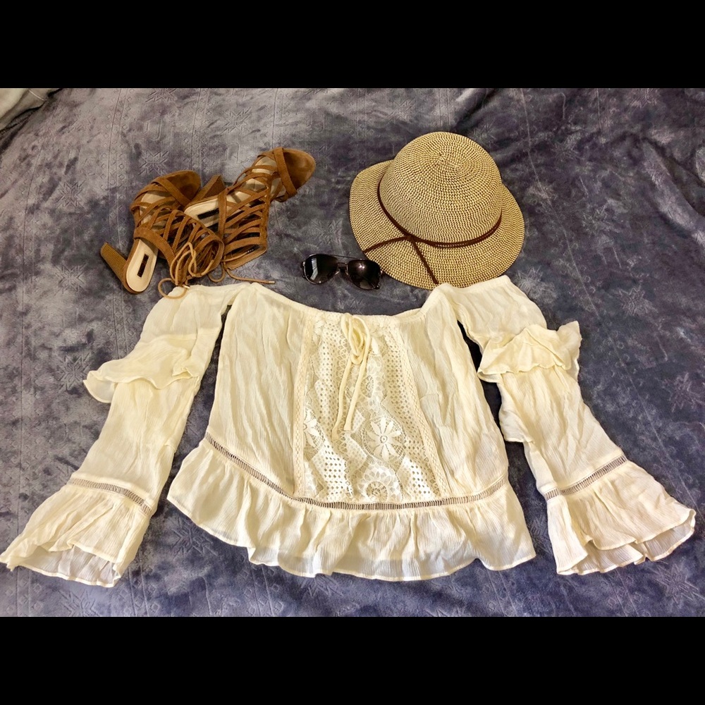 American Rag Off Shoulder Ruffles Top